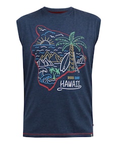 D555 Clifton Hawaii Island Printed Sleeveless T-Shirt Denim Marl